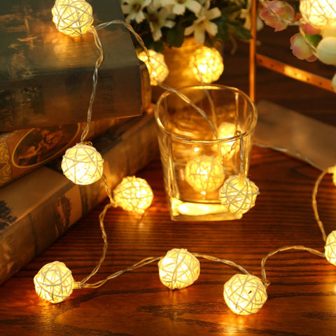 Rattan Ball LED String Christmas Lights