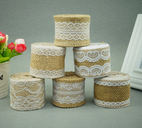 Hessian Ribbon with Vintage Lace Roll