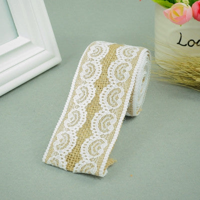 Hessian Ribbon with Vintage Lace Roll