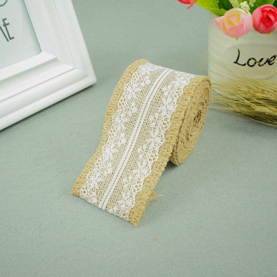 Hessian Ribbon with Vintage Lace Roll